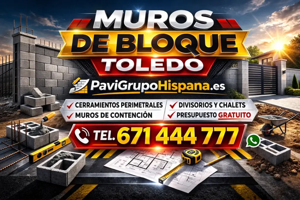 Muro de bloque moderno en Toledo con acabado visto