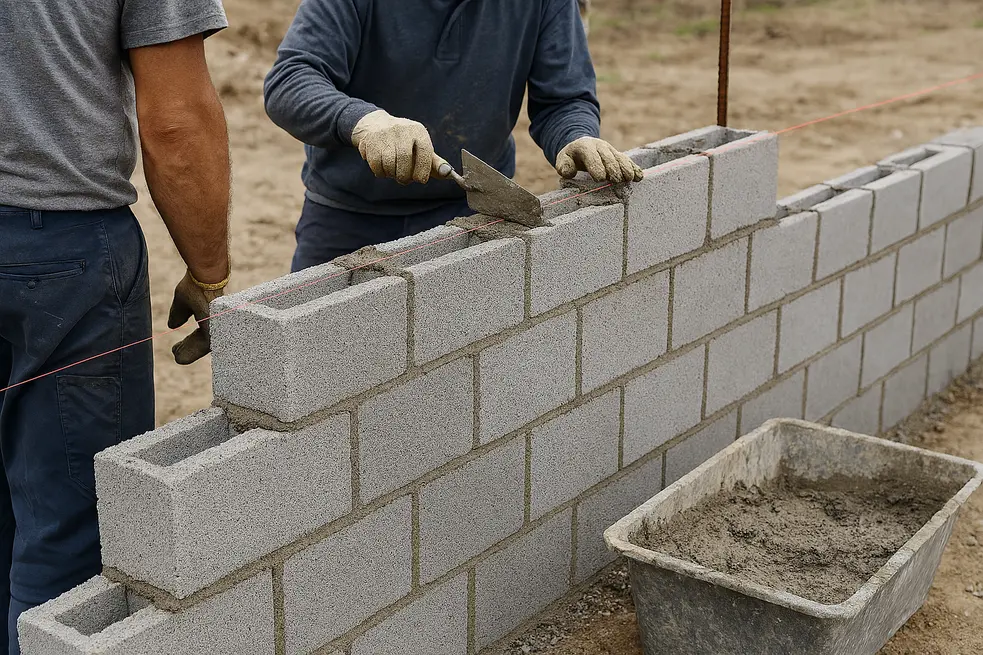 Fases de construcción de muro de bloque en Toledo